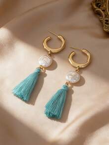 1 Pair Bohemian Style Faux Pearl Pendant Earrings, Suitable For Women's Vacation And Daily Wear - Multicolor - View 5