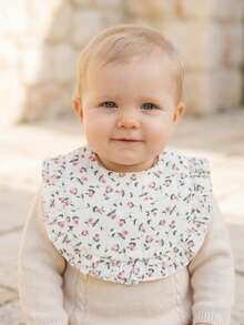 2pcs/Set Summer Floral Print Baby Bibs With Ruffle Trim & Soft Breathable Baby Sun Hat/Bucket Hat Set, Suitable For Daily Outdoor Use - Multicolor - View 7