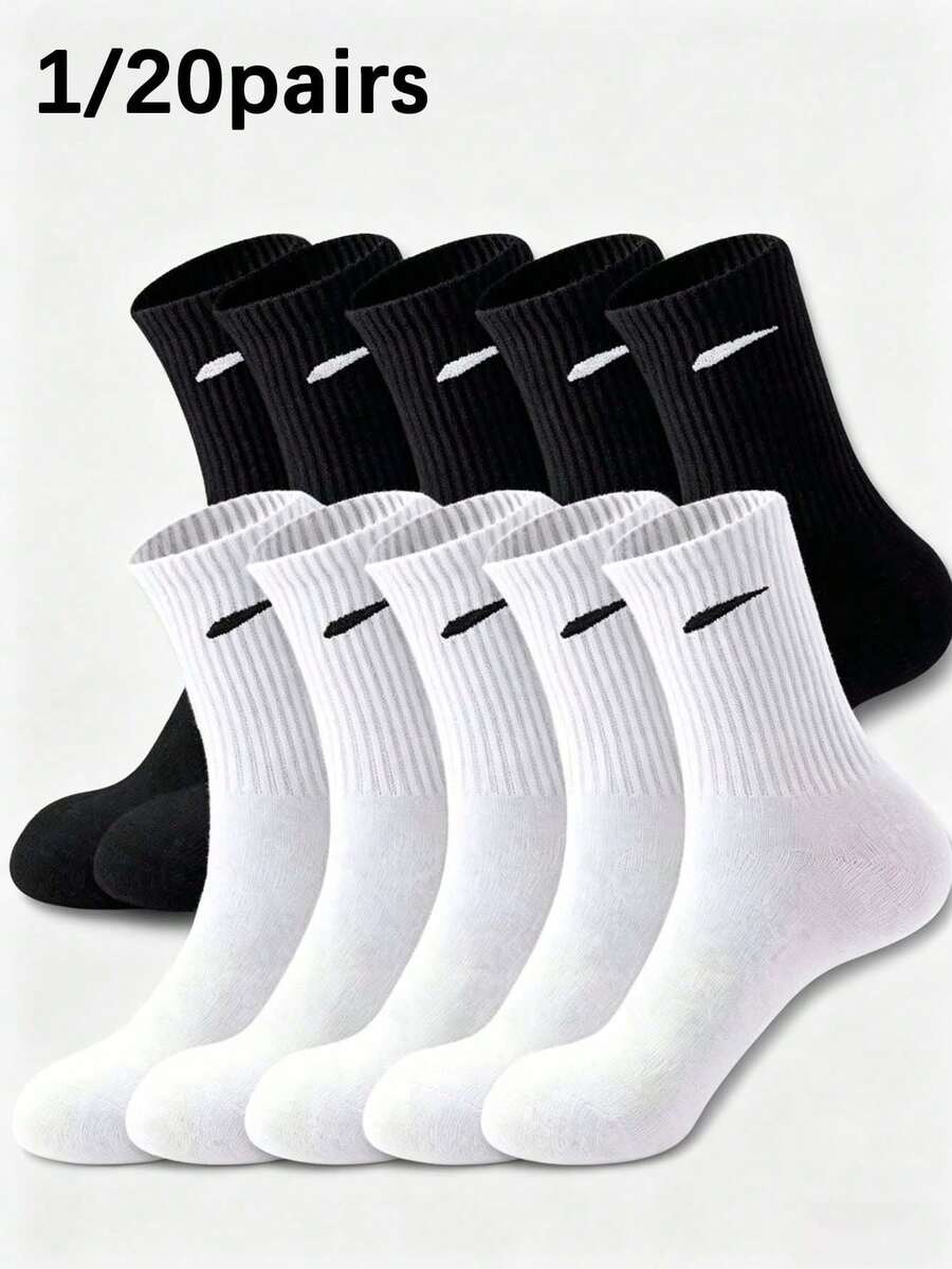 1/20 đôi tất dài đến bắp chân kẻ sọc đen trắng unisex, phong cách đường phố tối giản, đa năng, thoáng khí và thấm hút mồ hôi, thích hợp cho mặc hàng ngày.
