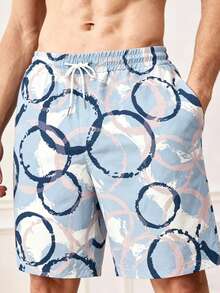 Mercer Haus Men's Loose Drawstring Waist Beach Shorts, Summer Swim Trunks - Baby Blue - View 3