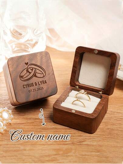 Customized Dual-Compartment Ring Box, Suitable For Wedding, Proposal And Anniversary Gifts. Vintage Style, Can Be Customized With Names And Dates, Elegant And Fashionable, Personalized, Special, Commemorative, Eternal Ring Box, The Perfect Anniversary Gift For Her, Suitable For Christmas, Valentine's Day, Wedding, Party, Anniversary, Daily Home Decor Storage, And Other Special Occasions.
