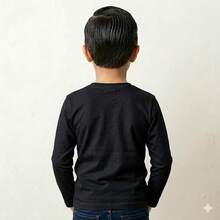 Basic Long-Sleeved T-Shirt For Boys, Premium Cotton, Comfortable, Casual, Versatile, For Boys Ages 4-14 - 黑色 - 查看 2