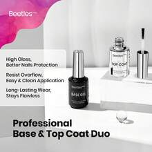 2PCS 20ML Beetles Pro Gel Top Coat & Base Gel Nail Polish, Upgraded Super Shine Finish, 28 Days Long Lasting, Soak Off LED Gel, Professional Salon Nail Art Manicure Supplies - 2PCS 20ML Top Coat & Base Gel - 查看 2