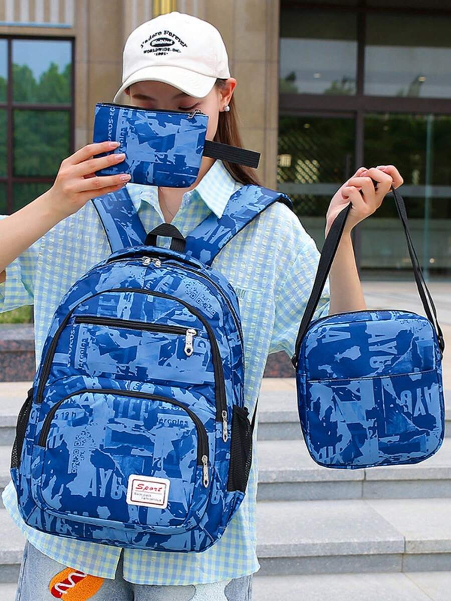 Bộ ba lô đa năng, thời trang tối giản, thoải mái, dung tích lớn, phù hợp cho mùa tựu trường/tốt nghiệp. - Nhiều màu - Xem 1