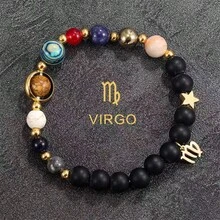 1条宇宙行星串珠手链，包含12个星座图案，黑色男士串珠手链 - 黑色 - 查看 8