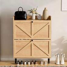 Shoe Storage Cabinet For Entryway With 2 Flip Drawers,Narrow Shoe Cabinet With Soild Wood Legs,Freestanding Hidden Shoe Organizer For Foyer, Hallway (1, Natural Oak) - Xem 3