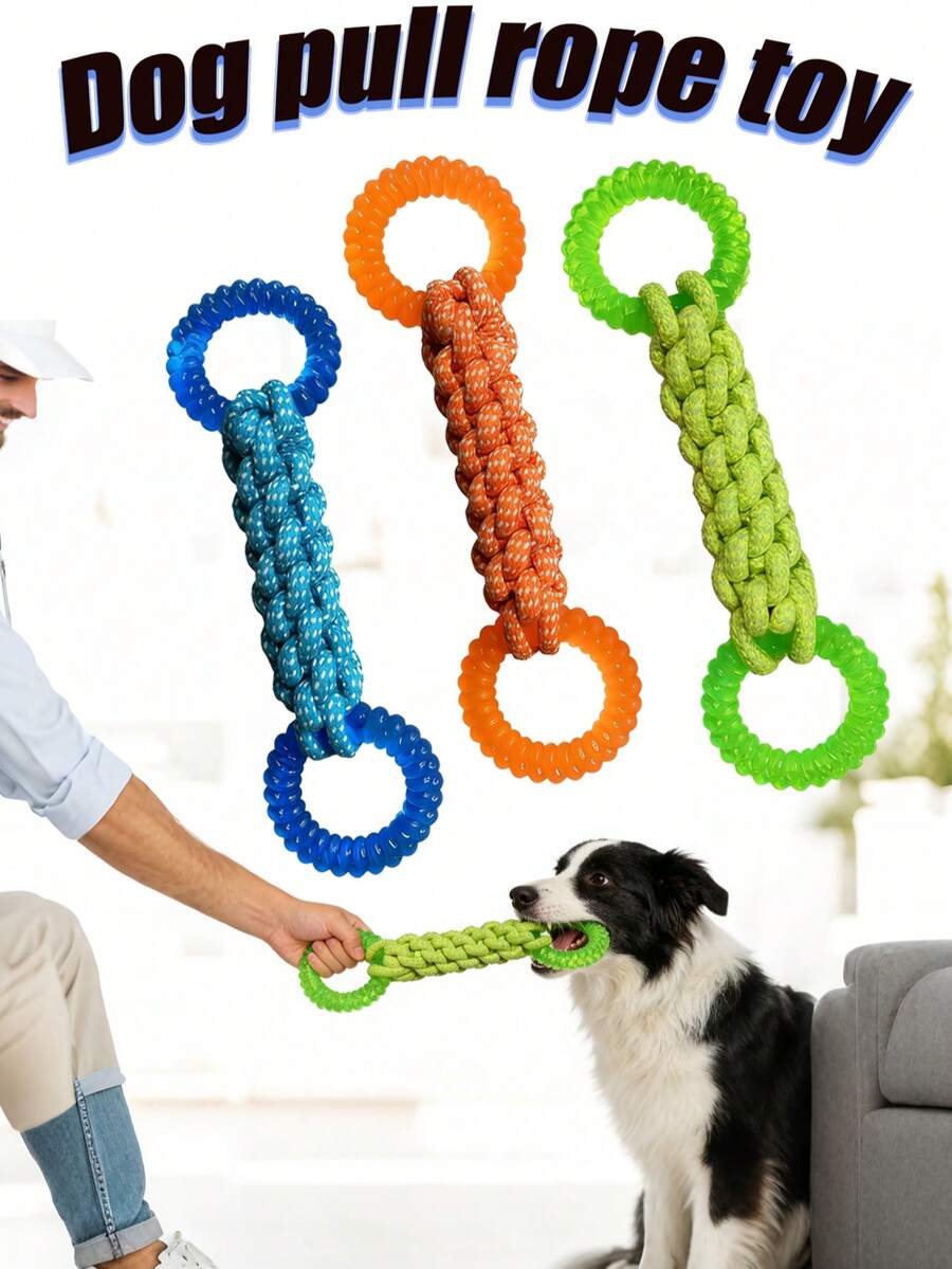 Medium And Small Dog Tug Rope Toy, Non-Slip Handle Design-Durable And Bite-Resistant, Helps Clean Teeth, Perfect For Tug-Of-War Games, Fetch Games, Meets Daily Training And Outdoor Play Needs - Multicolor - View 1