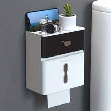 Hộp đựng giấy vệ sinh hai lớp treo tường, giá đựng giấy vệ sinh có ngăn kéo và nắp đậy, hộp đựng giấy vệ sinh treo tường phòng tắm. - Nhiều màu - Xem 13