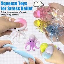 1pc Transparent Cute Colorful Octopus Slow Rebound Stress Relieving Toy: Cute Colorful Octopus Slow Rebound Stress Relieving Toy, A Soft Slow Rise Stress Relieving Toy Suitable For Teenagers And Adults, Perfect For Tabletop Play And Anxiety Relief. - Multicolor - View 5