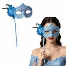 1 chiếc mặt nạ nửa mặt viền ren gợi cảm và bí ẩn, thích hợp cho Halloween, Giáng sinh, lễ hội âm nhạc, tiệc tùng, hóa trang. - Xanh và trắng - Xem 6