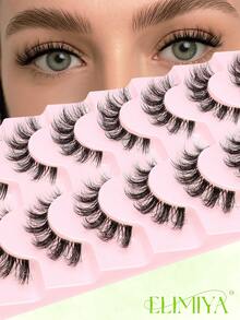 7 Pairs D Curl False Lashes ,Soft 3D Fluffy Fake False Eyelashes Volume Natural Look Fake Lashes Cat Eye Lashes Russian Large Curly Faux Mink False Lashes - Black - View 2
