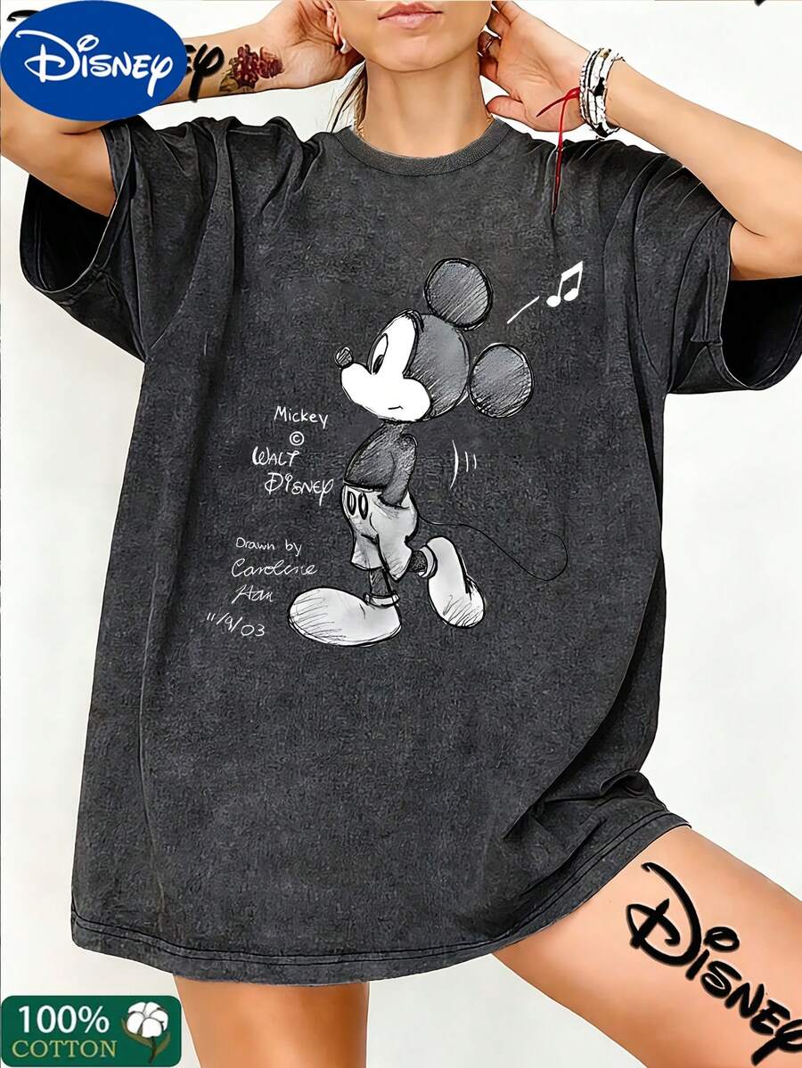 Disney Collaboration,Disney Mickey Mouse Sketch T-Shirt,Mothers Day Gift,Disney,4th Of July - Black - View 1
