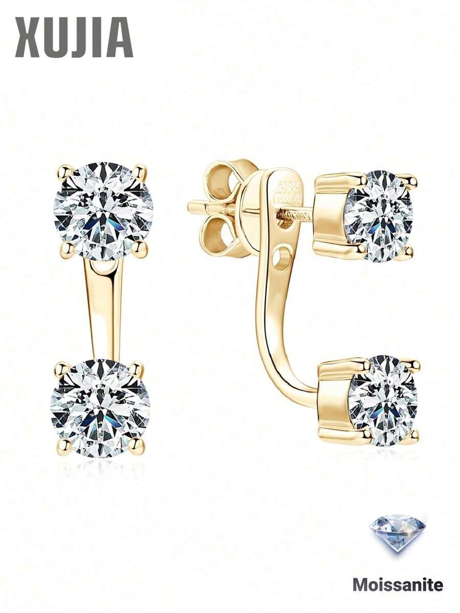 XUJIA 1對S925純銀莫桑鑽耳釘，0.5ct*4莫桑鑽耳夾耳環，低過敏性女士精緻珠寶