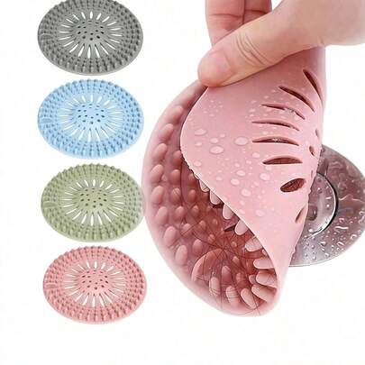 New Silicone Shower Drain Hair Catcher And Kitchen Sink Strainer - Reusable Silicone Mesh Filter With Suction Cup/Anti-Slip Design, (Perfect Gift For Homeowners), Drain Clog Preventer, Odor-Resistant Drain Filter, Kitchen Sink Hair Trap, Prevent Clogged Drains