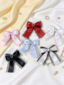 1个镶钻爱心蕾丝蝴蝶结发夹，甜美公主风侧夹，可爱百搭时尚发饰 - 彩色 - 查看 1