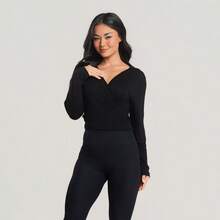 Casualizze Cropped V-Neck Wrap Blouse With Long Sleeves And Tie Detail In Soft And Comfortable Viscose. One Size Fits Sizes 38 To 44 (Brazilian Sizes). - 黑色 - 查看 1