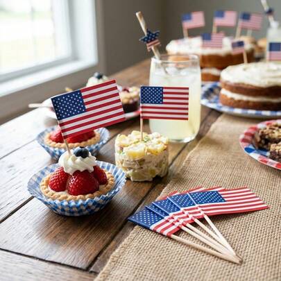 100Pcs Mini USA Flag Decorative Toothpicks, Food Picks For Festival, Party, Cake And Daily Table Decoration