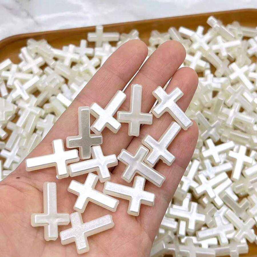 50/100 hạt nhựa ABS hình chữ thập màu be, dùng để làm trang sức, đồ thủ công DIY, vòng tay, vòng cổ, bông tai.