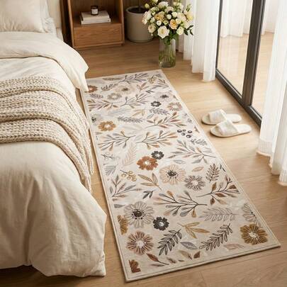 1pc French Pastoral Floral Velvet Runner Rug, Atmosphere Mat, Non-Slip And Easy To Clean, Soft And Comfortable, Multiple Sizes Available, Suitable For Living Room, Bedroom, Study, Dining Room And Other Decorations, Applicable To Various Scenarios And Daily Use, Indoor Area Rug, Study Rug, Living Room Rug, Dining Room Rug, Office Decor Rug, Stylish Home Decor, Room Decor, Living Room Decor, Home Decor, Holiday Decor, All Season