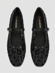 Zapatos planos cómodos de mujer con correa hebilla, punta cuadrada, para uso casual, fiesta u oficina, de tejido transpirable y malla hueca, color albaricoque - Negro - Ver 1