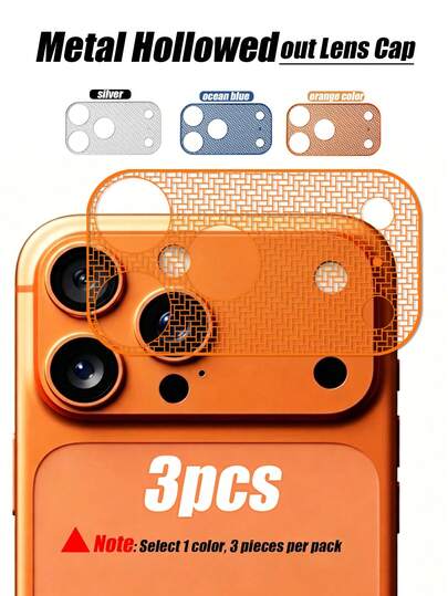 3 piezas Protector de lente hueco naranja, diseño hueco innovador, mantiene la superficie del lente lisa y libre de rasguños durante el uso diario con llaves, tarjetas, etc. También proporciona una protección confiable resistente al agua, compatible con iPhone 17 Pro Max/17 Pro