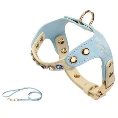 (2pcs)Luxury Bling Rhinestone Cat Dog Harness With Leash Set, Adjustable Pu Leather Puppy Kitten Vest With Gold Hardware, Cute Pet Accessory For Small Dogs Cats, Daily Walking Pet Supplies