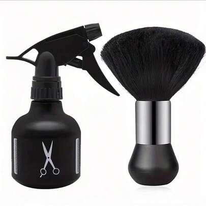 Professional Barber Kit Hairdresser Tool Set - Neck Duster, Water Spray Bottle, Cleaning Brush For Hair Styling Salon & Home Use