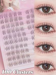 100 Clusters Natural Wispy DIY Cluster Eyelashes, Light Curl Soft Individual Lash Extensions, Reusable Lightweight False Lashes For Daily Innocent Makeup - C - View 7