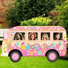 1pc Retro Hippie Bus Photo Holder With Flower, Butterfly, And Face Hollow-Out Design, Suitable For 60s Vintage Party, Birthday, Boho Theme Event, Photography Backdrop Decor, Garden Decor, Party Decor - A - View 5