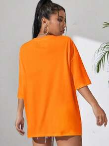 T-Shirt With Funny Phrase, Street Meme, Loose-Filled Sweatshirt - 橘色 - 查看 3