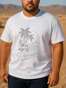2026.Tops. Resort Palm PARADISE Men's Printed Short-Sleeve, Simple Knitted Pure Cotton T-Shirt, Loose Round-Neck Comfortable And Unique T-Shirt, High-Quality Pure Cotton T-Shirt, Suitable For Layering In Winter, Great As A Gift, Made Of Pure Cotton Fabric, Machine Washable, Versatile For Spring, Summer, Autumn, And Winter. - White - View 2