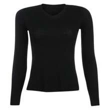 Kit 3 Women's Basic Long Sleeve V-Neck Blouses - 黑色/焦糖色/藍綠色 - 查看 2