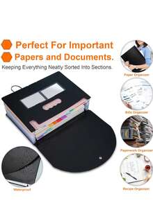 Heavy-Duty Expandable Standing File Organizer With 13/25 Pocket Expandable Plastic File Box Paper/Document/Receipt Manager Folder (A4/Letter Size) Document Bags Folder Holder Big Capacity Durable Document Storage Organizer, File Storage Box BLACK - 25 Bolsillos - Ver 8
