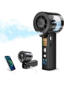 Portable Handheld Mist Cooling Fan, 30,000 RPM High-Speed Turbine Personal Fan With Adjustable Wind Speed, 3000mAh Rechargeable Mini Mist Fan With LED Display, Suitable For Travel, Outdoor, Makeup - Handheld - View 2