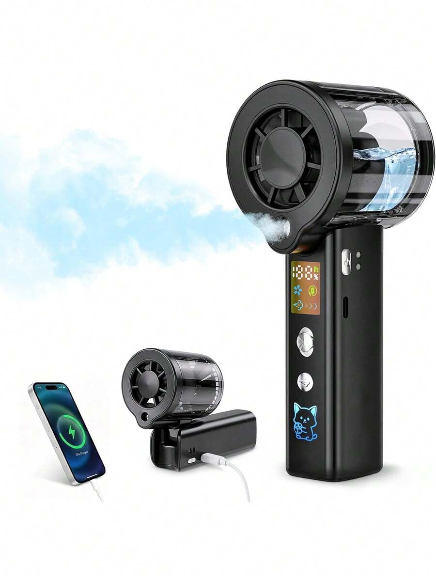 Portable Handheld Mist Cooling Fan, 30,000 RPM High-Speed Turbine Personal Fan With Adjustable Wind Speed, 3000mAh Rechargeable Mini Mist Fan With LED Display, Suitable For Travel, Outdoor, Makeup