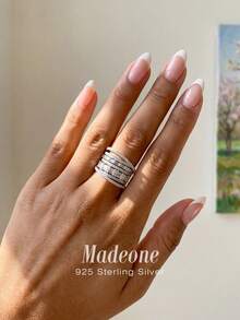 MADEONE 1枚925纯银复古线条缠绕戒指，男女皆宜，适合日常佩戴和派对配饰，高品质珠宝礼品 - 精美多層設計戒指 - 查看 4