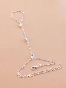 Cadena de dedo integrada con flor de cristal de Rhinestone, accesorio diario minimalista y elegante - Plateado - Ver 3