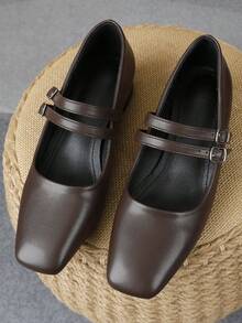 Women's 3cm Cloth Covered Heel Fashionable Versatile White Mary Jane Pumps, Suitable For All Seasons - Brown - View 4
