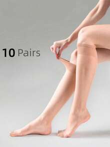 Bộ 4 đôi tất nylon màu da bán trong suốt dành cho nữ, thích hợp để mặc hàng ngày, thời trang và đa năng, tất ấm áp - Màu be - Xem 9