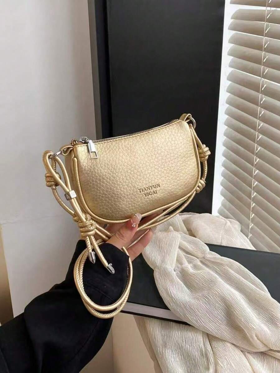 荔枝纹迷你斜挎包，女士新款时尚小巧多功能日常包，小包，办公包 - 金色 - 查看 1