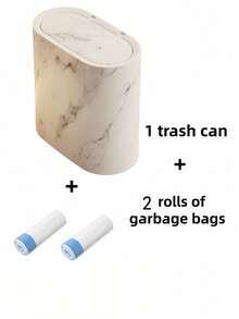 6/3pcs Marble Texture Oval Trash Can, Modern Luxury Sealed Lid Design, Space-Saving For Tight Corners, Waterproof & Easy To Clean, Durable Material Suitable For Bathroom, Bedroom, Living Room, Office - Multicolor - View 13