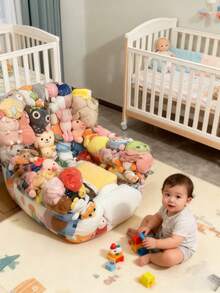2pcs 39.37 X 35.43 Inch Large Capacity DIY Doll Storage Sofa - Transparent Plastic Storage Box With Soft Cushion Seat, Space-Saving Multifunctional Stool, Suitable For Bedroom, Living Room And Holiday Gifts, Durable Home Decor, Doll Storage, Playroom Storage Box, Transparent Design, Sturdy Structure (Plush Toys Not Included) - Multicolor - View 5