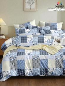 2/3Pcs Set Blue Rose Flower Plaid Paisley Pattern Print Duvet Cover Set Without Filler Breathable Supersoft All-Season (1pc*Duvet Cover + 1/2pcs*Pillowcase, No Pillow Core), Soft Two Tone Design Bedding Set For Ideal For Bedroom, Guest Room, Dormitory, 1pc Duvet Cover With 1/2pcs Pillowcase (Witnout Filler)Machine Washable King Queen Full Twin Size Domitory Bedding Back School Bedding - Baby Blue - View 7