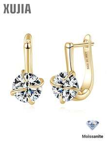 XUJIA 1 Pair 925 Sterling Silver Moissanite Women's Earrings, 6.5mm*2pcs Round Moissanite Stud Earrings, Sparkling Moissanite Earrings - EMO-648 - View 2
