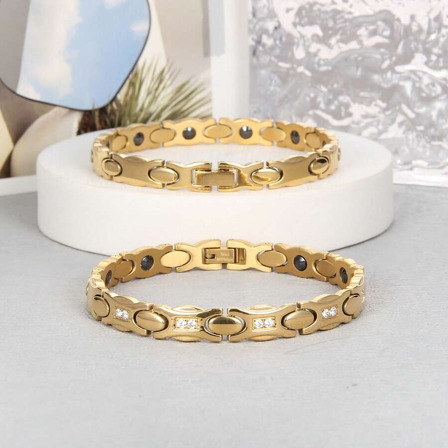 1 Piece Of Magnetic Bracelet For Men And Women, Stainless Steel Magnetic Bracelet With Size Tool, Magnet Jewelry Gift - Golden - View 1
