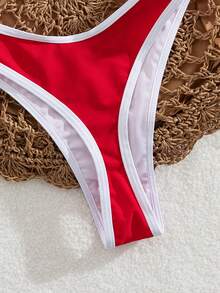 PEPPERMOLLY New Soft Solid Color Halter Tie Sexy Bikini, Women's Fashionable Swimwear For Beach In Summer Vacation - Red 1 - View 6