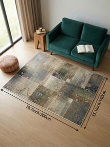 1pc Large Size Green Color Block Patchwork Pattern Living Room Carpet, Fresh Spring/Summer Design, Soft & Comfortable Texture, Easy Care, Non-Slip Bottom, Suitable For Living Room, Bedroom, Kitchen, Dining Room, Entryway, Office And Other Home Decor - Green - View 12