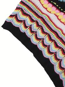 Suéter de mujer casual a rayas, corte holgado, cuello redondo, manga larga, punto ligero, estilo boho, para vacaciones, primavera y otoño 2026, con ribete en contraste - Multicolor - Ver 7