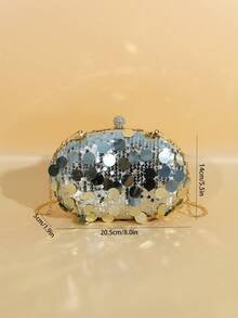 1件女士包包 时尚轻奢 2026新款闪亮水钻手拿包，奢华水晶锁椭圆形晚宴包，适合婚礼派对鸡尾酒会 - 彩色 - 查看 3