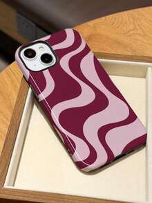 1pc Glossy Art Wave Pattern 2-In-1 Hard Phone Case Suitable For Samsung/ 11/12/13/14/15/16/17 Pro Max - Multicolor - View 4
